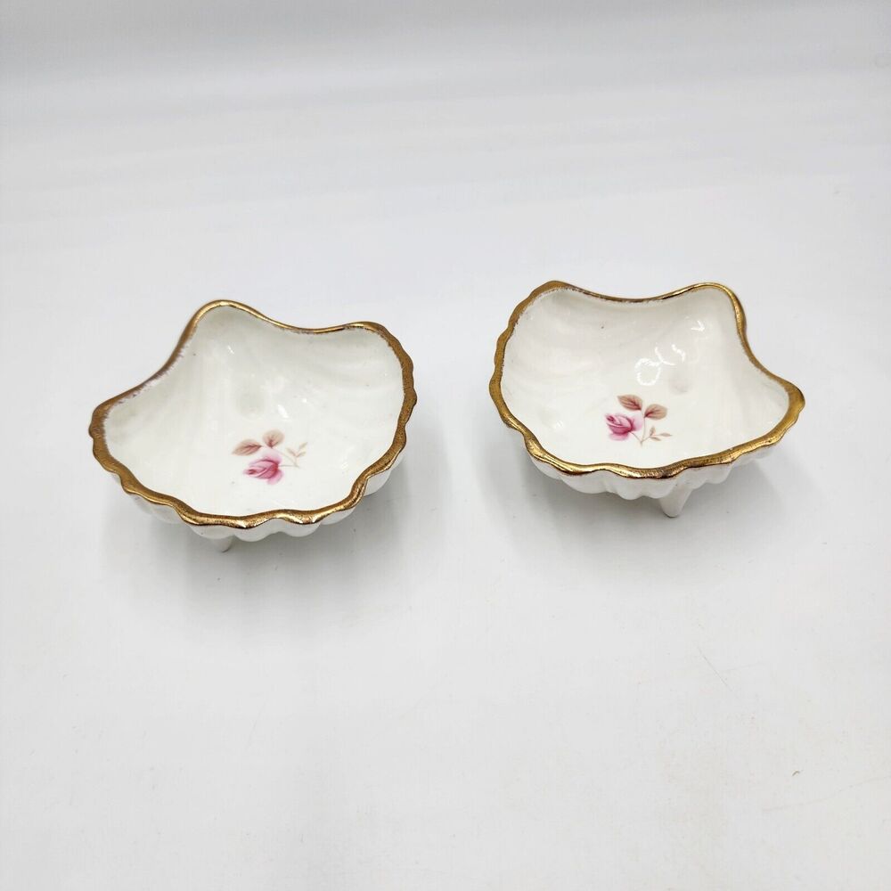 Vintage Set 2 Jubilee Fine Bone China Flower England Shell Shaped Trinket Dish
